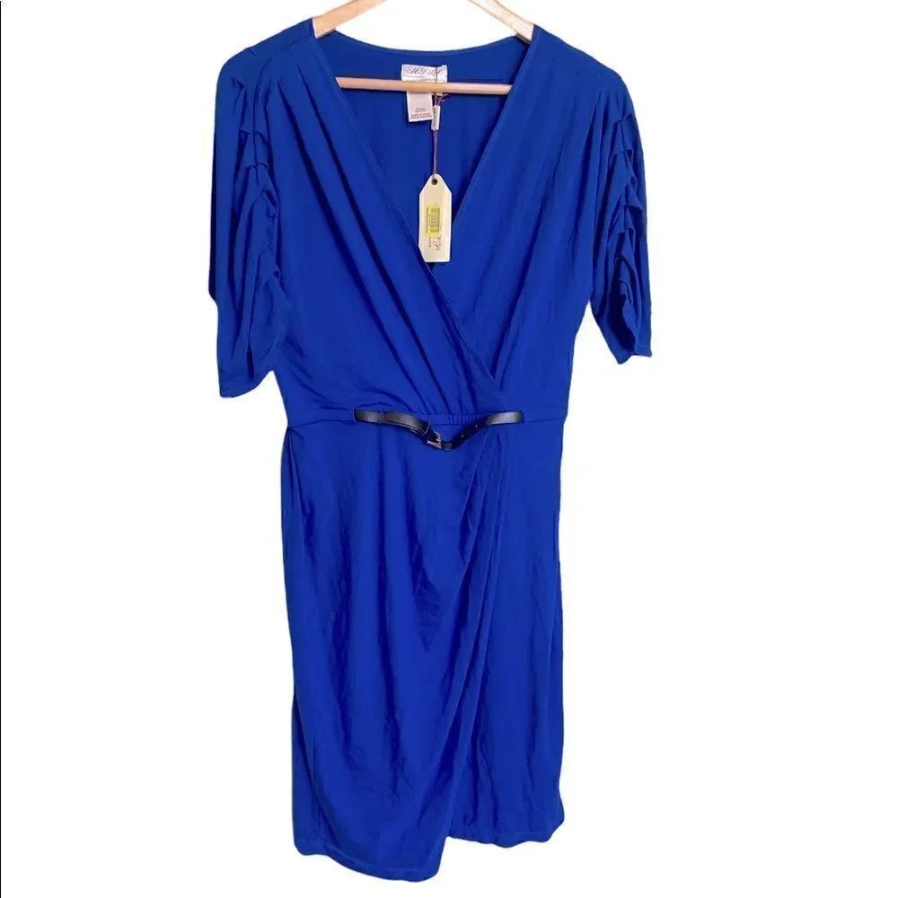 NWT Max Studio Specialty Products Wrap Dress Blue Belted Size Medium